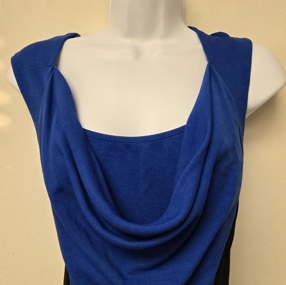 Dots Color Block Drape dress blue black L - Picture 3 of 7